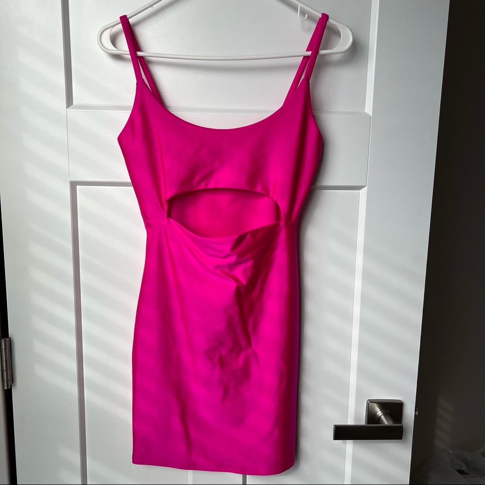 Fashion Nova Neon Pink Cut Out Front Bodycon Dress size L
